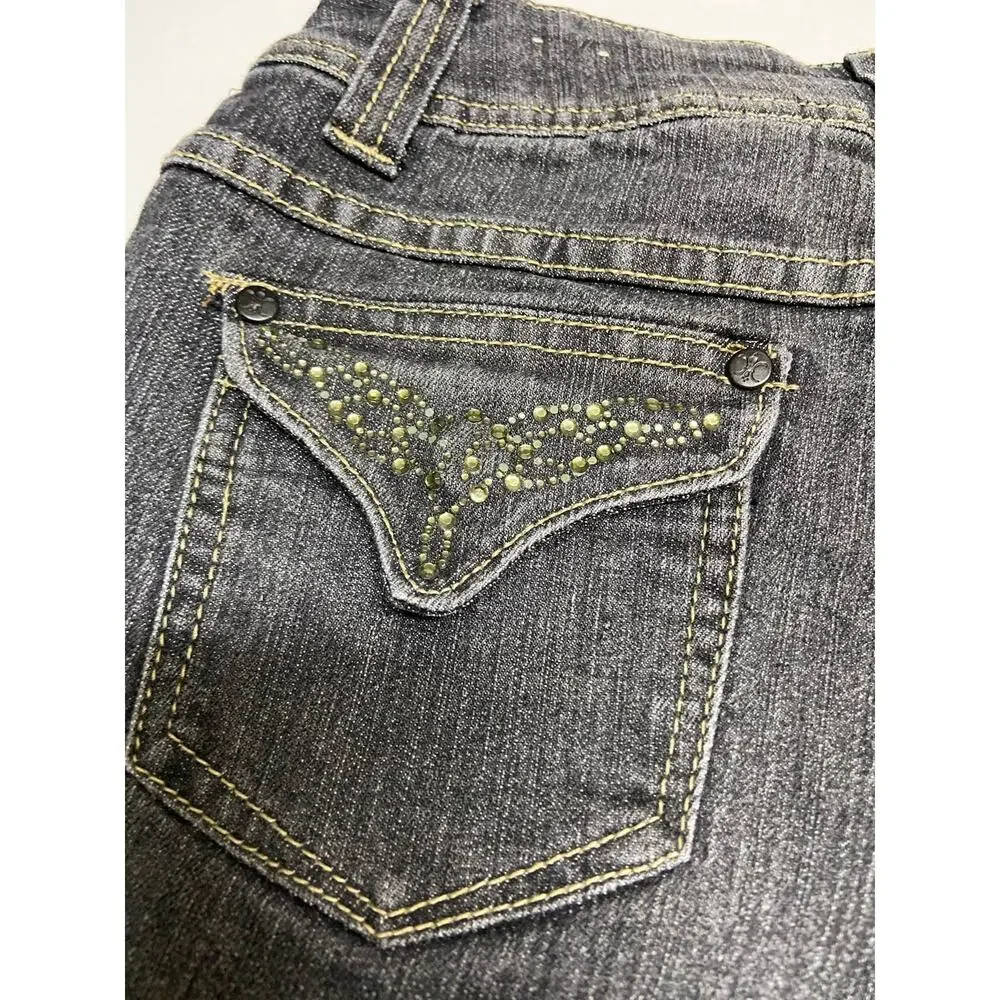 Zana Di Girls Short Size 14 Black Denim Bling‎ Flap Pockets Jean
